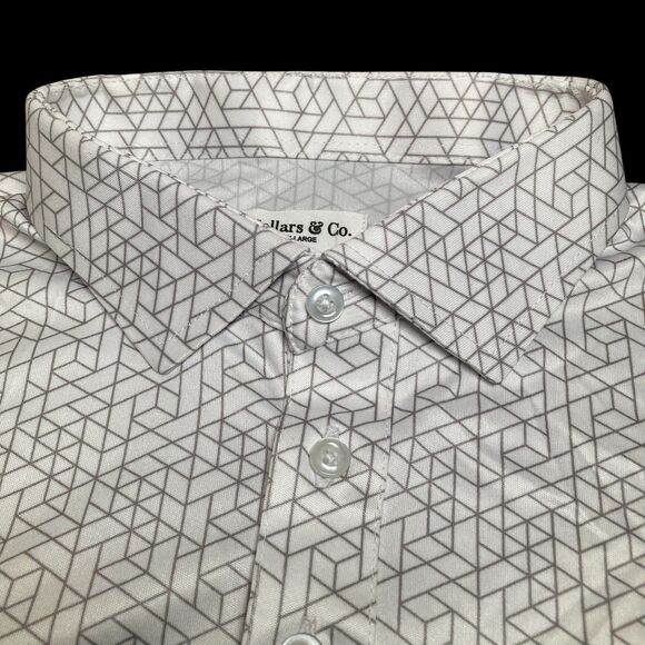 Collars & Co Polo Shirt Mens 2XL White Geo Dress Collar Golf Casual Preppy NEW